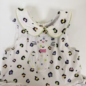Vtg Le Top Baby Girl Dress 12 Months Collar 2000s Y2K Baby Cat Cheetah Ruffles